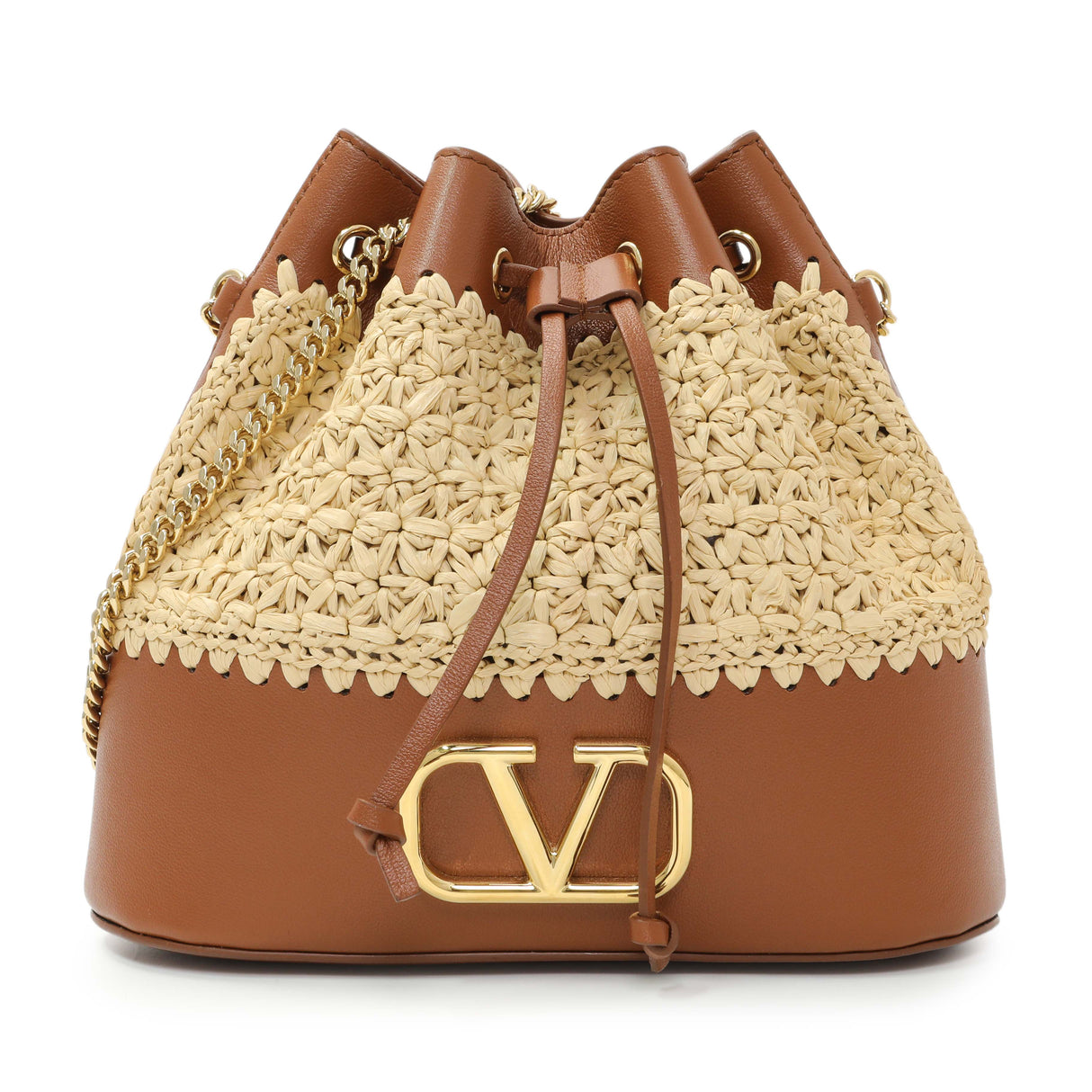 Valentino Raffia Calfskin Vlogo Bucket Bag Handbags Valentino
