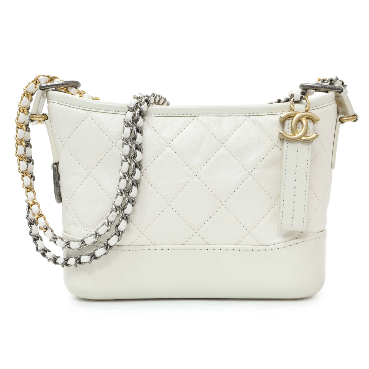 Chanel White Aged Calfskin Quilted Small Gabrielle Hobo Handbags Chanel