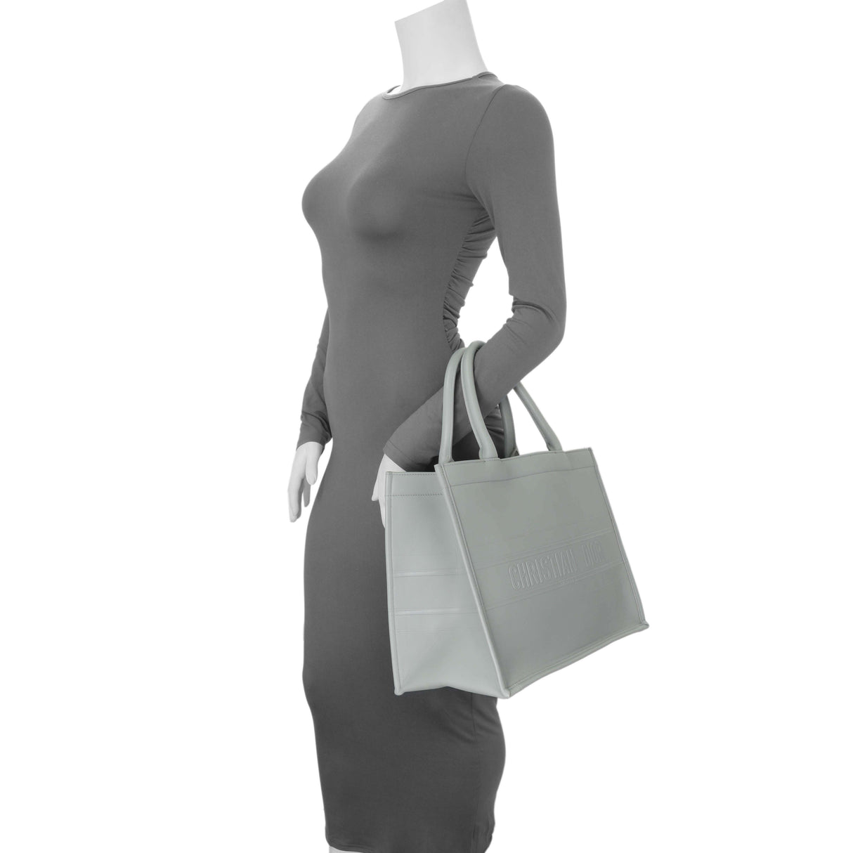 Christian Dior Grey Calfskin Embossed Medium Book Tote Handbags Christian Dior