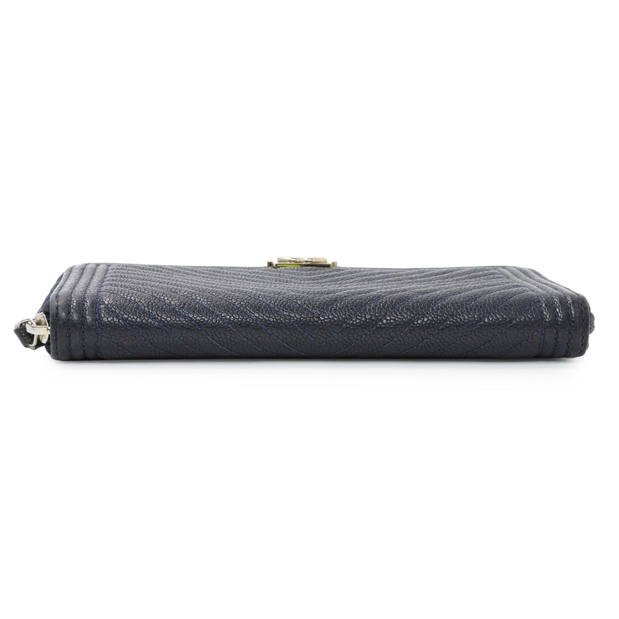 Chanel Navy Chevron Quilted Caviar Boy Long Zip Around Wallet Accessories Chanel