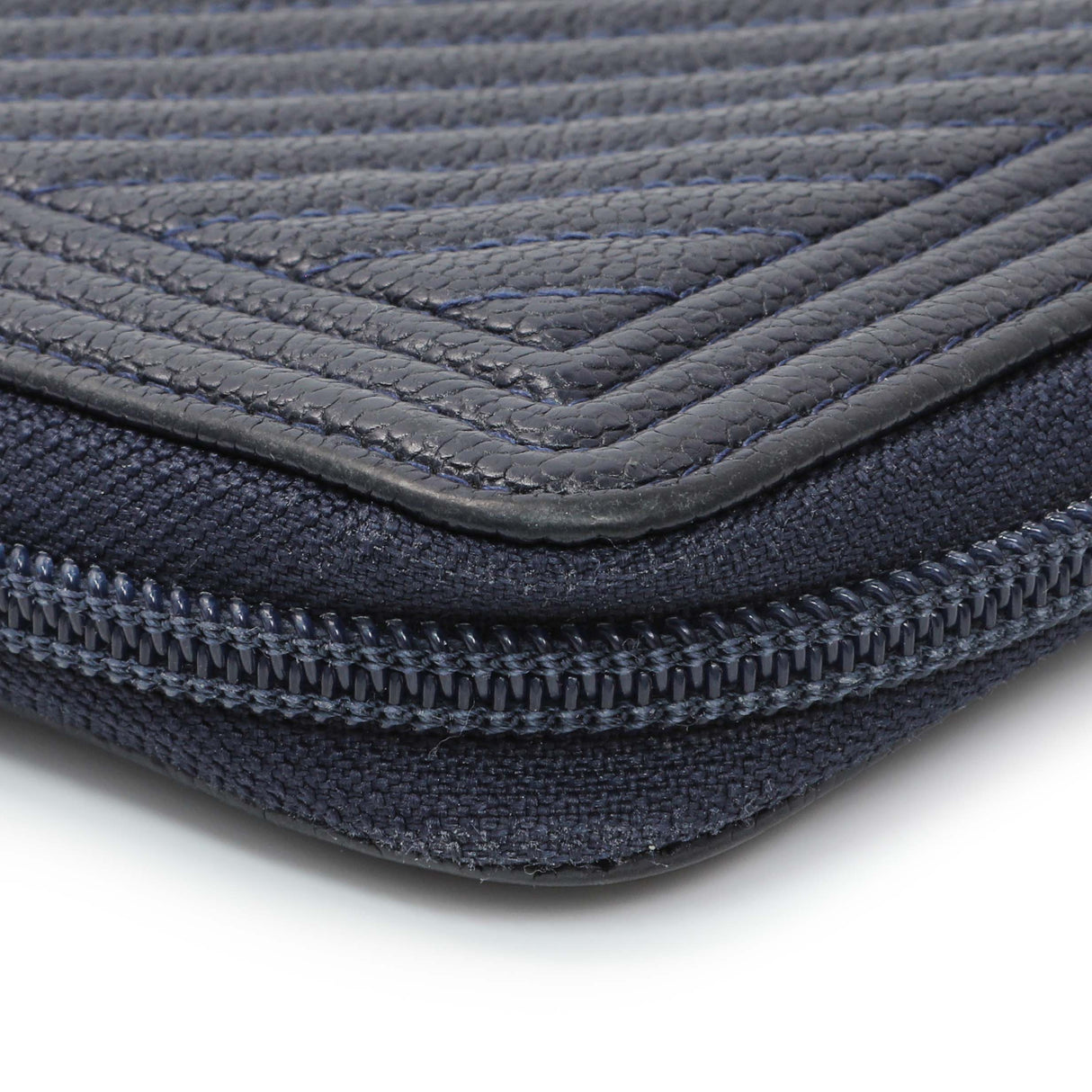 Chanel Navy Chevron Quilted Caviar Boy Long Zip Around Wallet Accessories Chanel