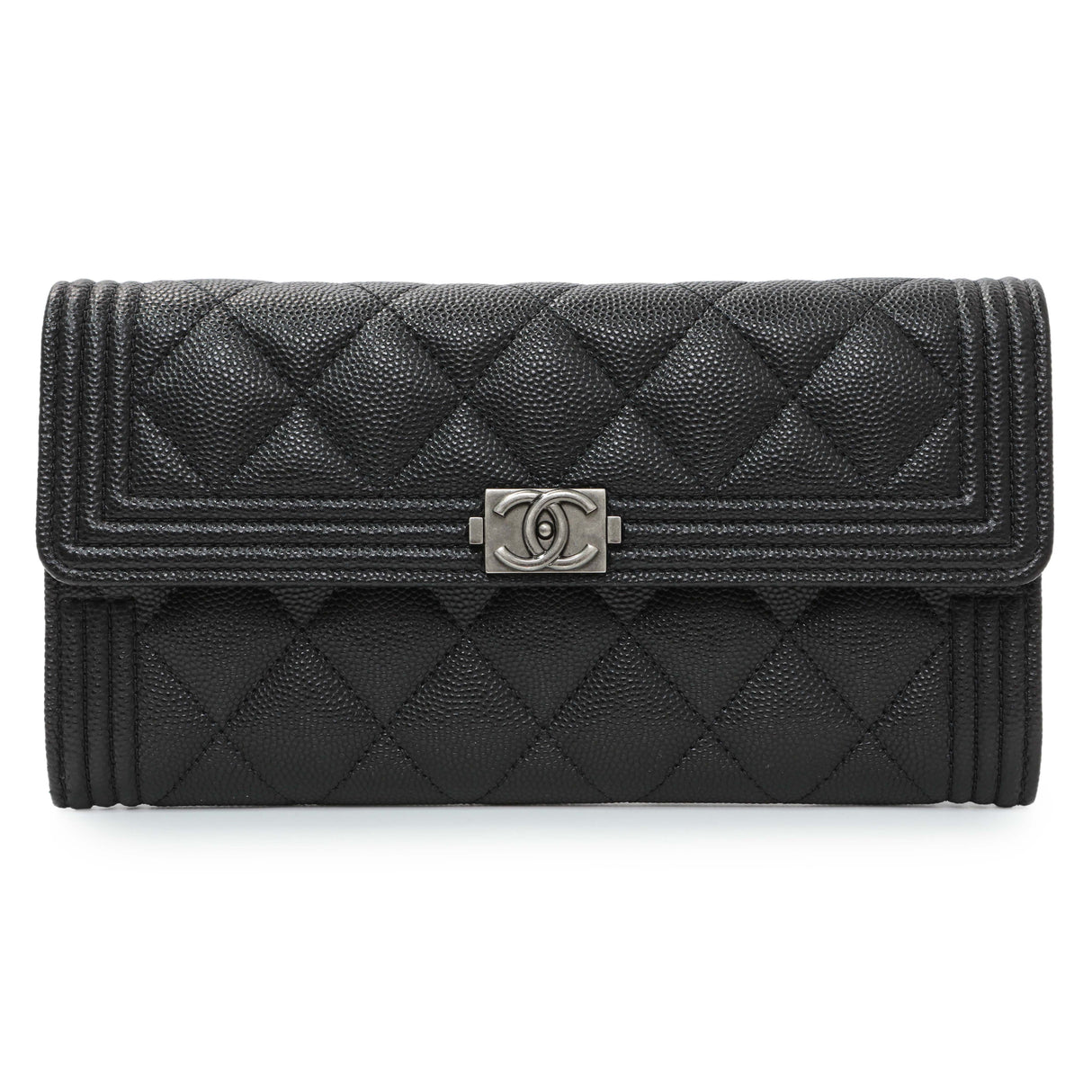 Chanel Black Quilted Caviar Large Boy Gusset Flap Wallet Accessories Chanel