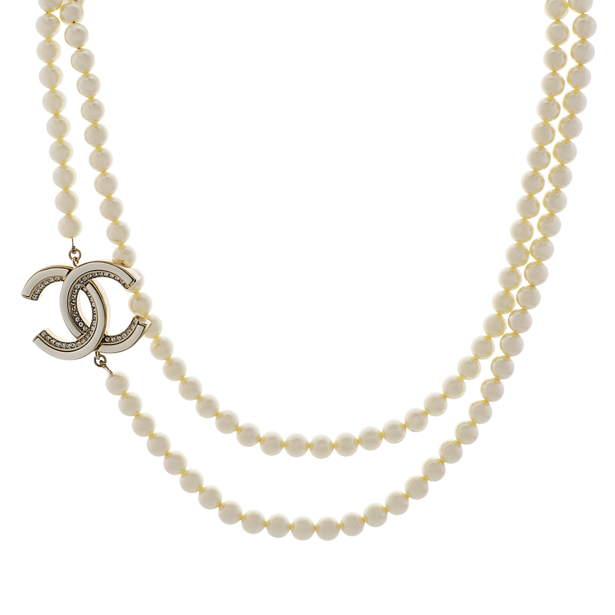 Chanel Pearl Crystal CC Long Necklace Designer Jewellery Chanel