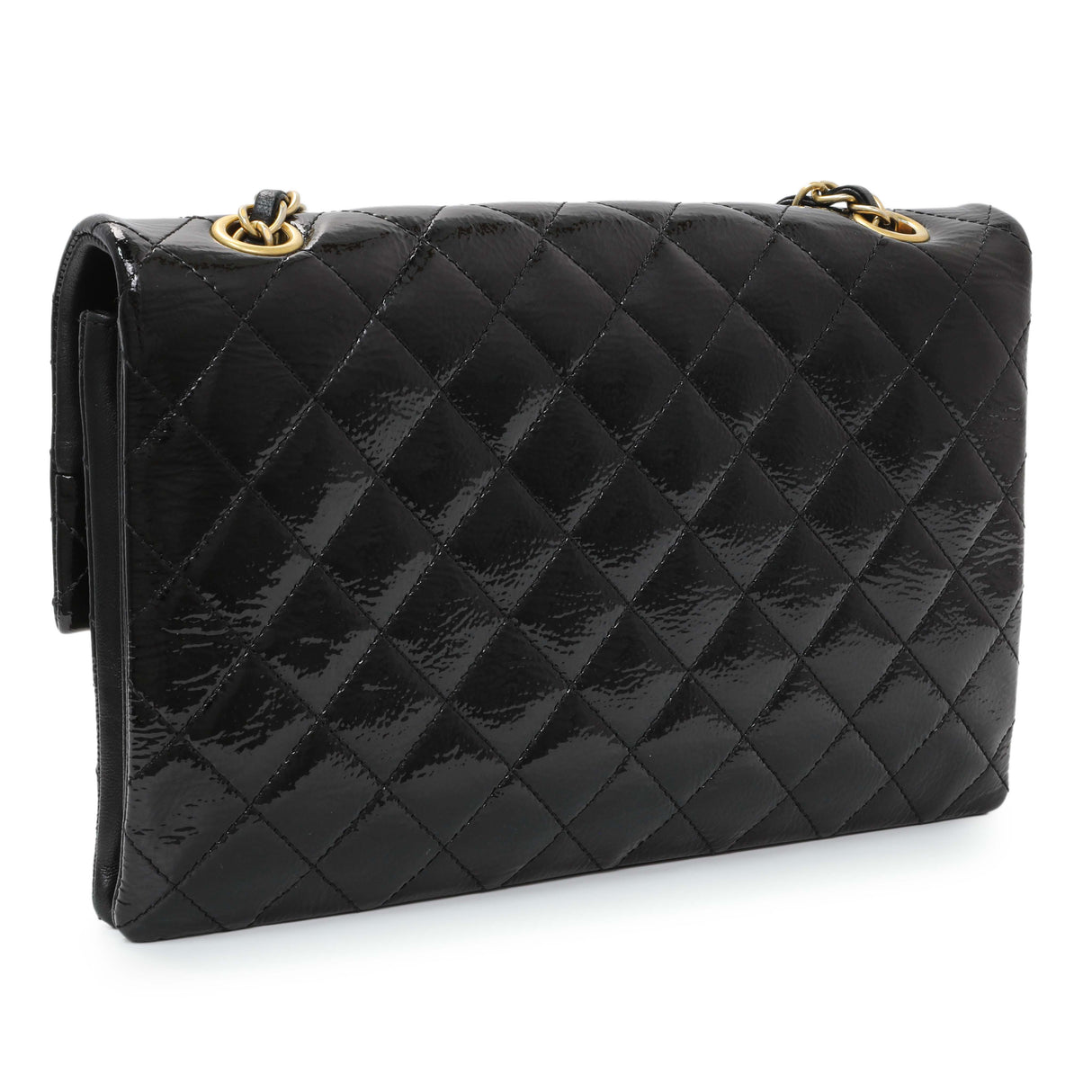 Chanel Black Quilted Patent Pagoda Accordion Flap