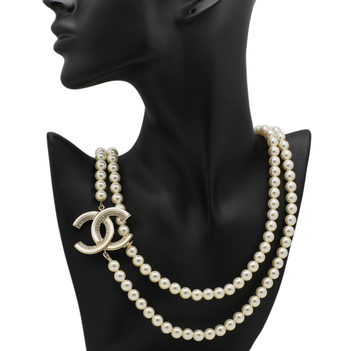 Chanel Pearl Crystal CC Long Necklace Designer Jewellery Chanel