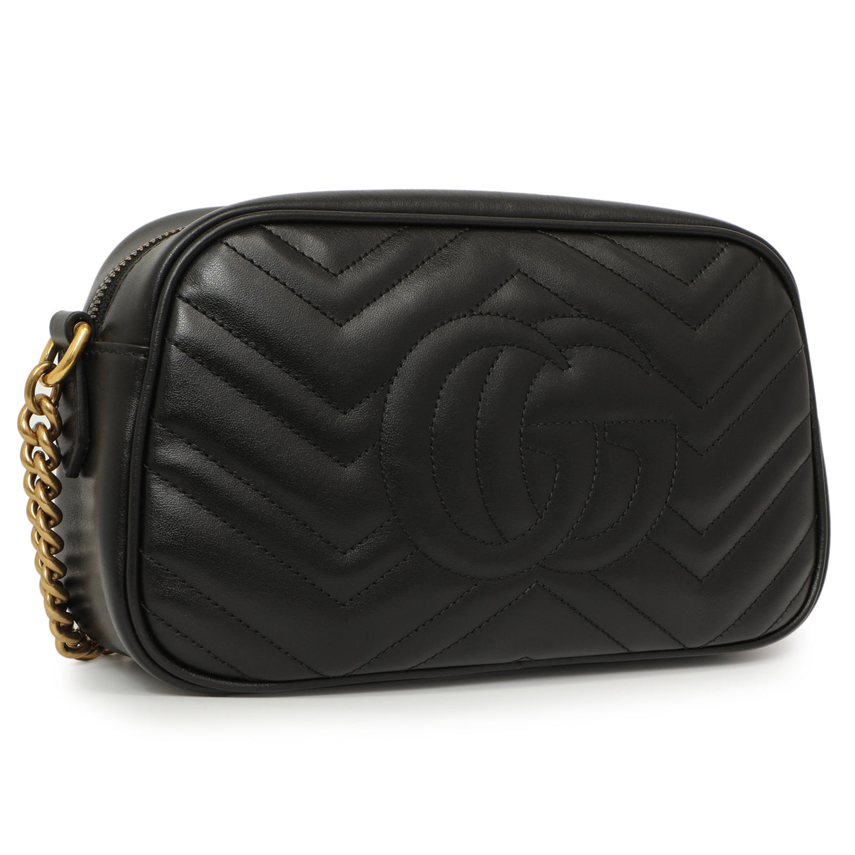 Gucci Black Calfskin Matelasse Small GG Marmont Chain Shoulder Bag Handbags Gucci