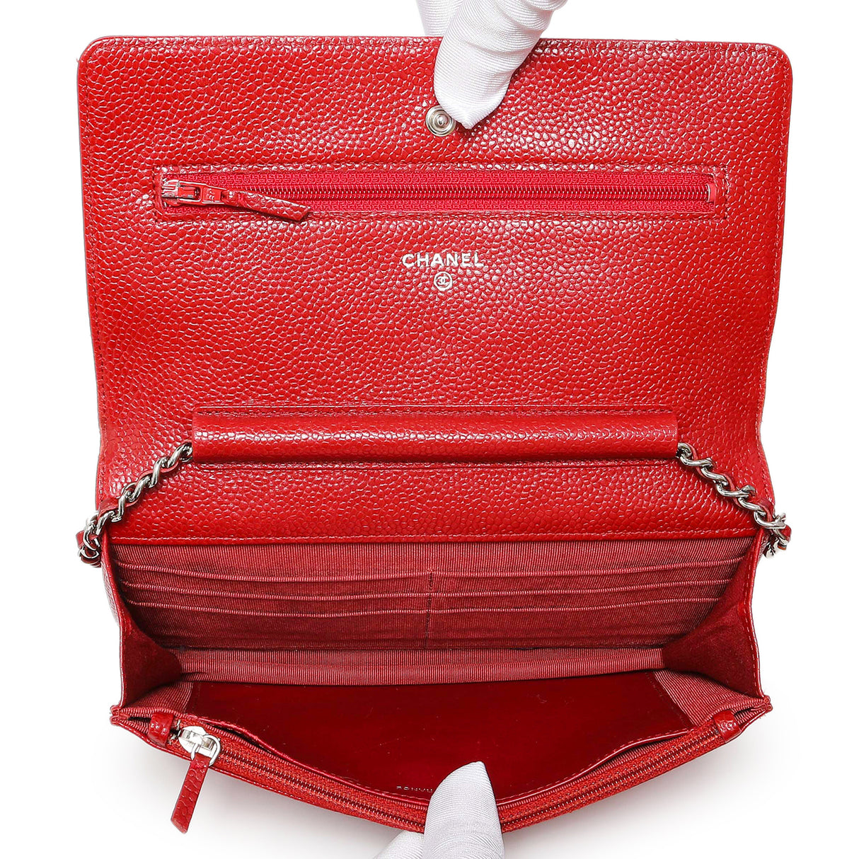 Chanel Red Quilted Caviar Classic Wallet on Chain WOC Handbags Chanel