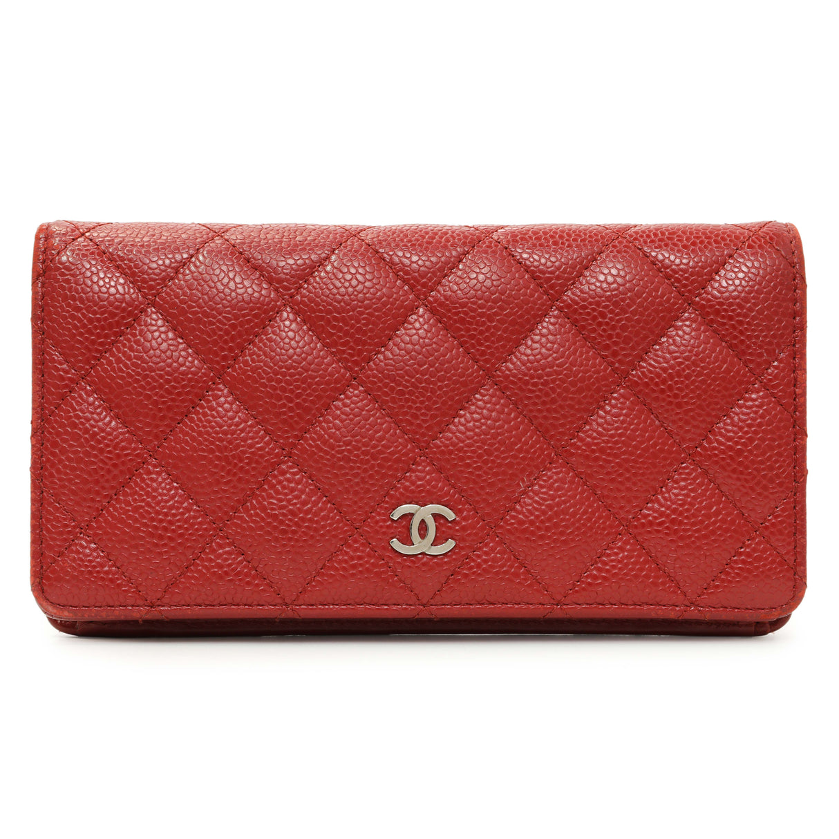 Chanel Red Quilted Caviar Yen Wallet Accessories Chanel