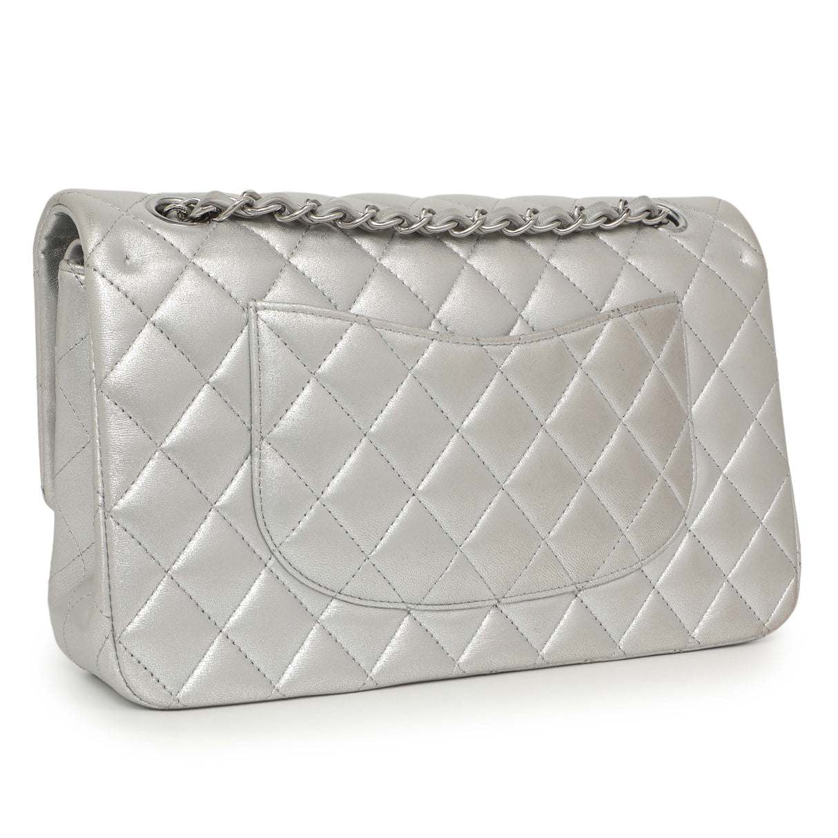 Chanel Silver Quilted Calfskin Medium Classic Double Flap Handbags Chanel