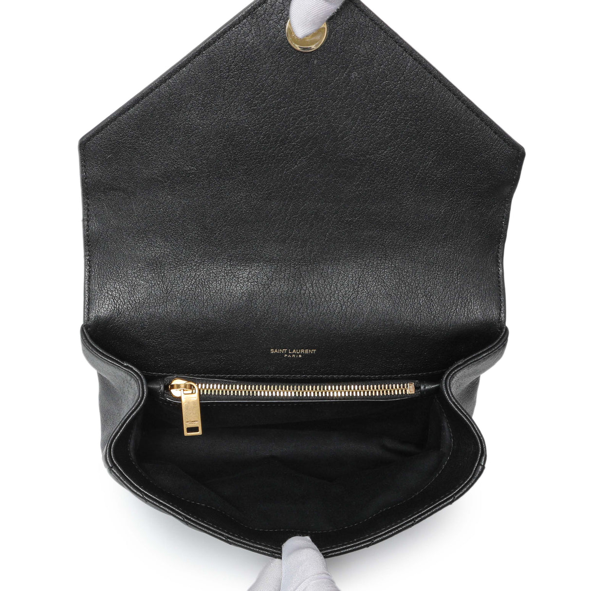 Saint Laurent Black Sheepskin Matelasse Chevron Monogram Medium College Bag