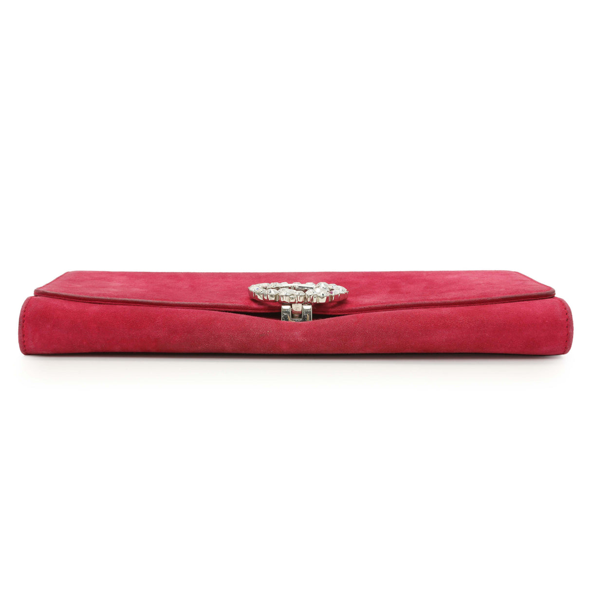 Gucci Pink Suede Crystal Interlocking Clutch Handbags Gucci