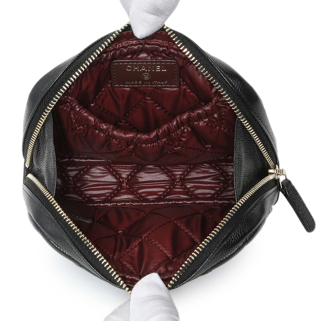 Chanel Black Caviar Quilted Small Curvy Pouch Cosmetic Case Accessories Chanel