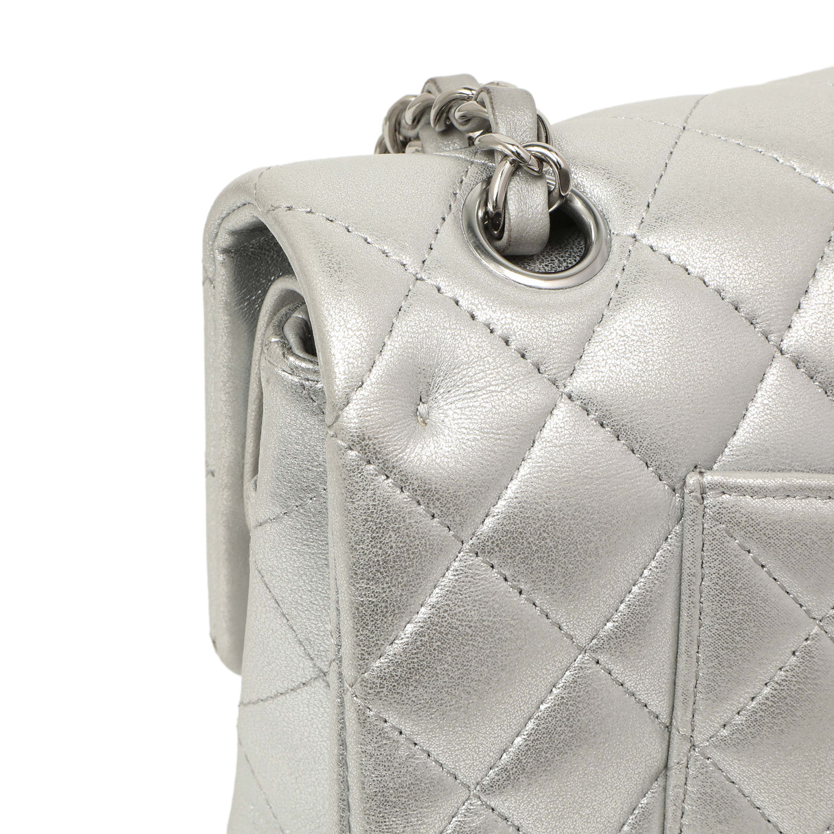 Chanel Silver Quilted Calfskin Medium Classic Double Flap Handbags Chanel