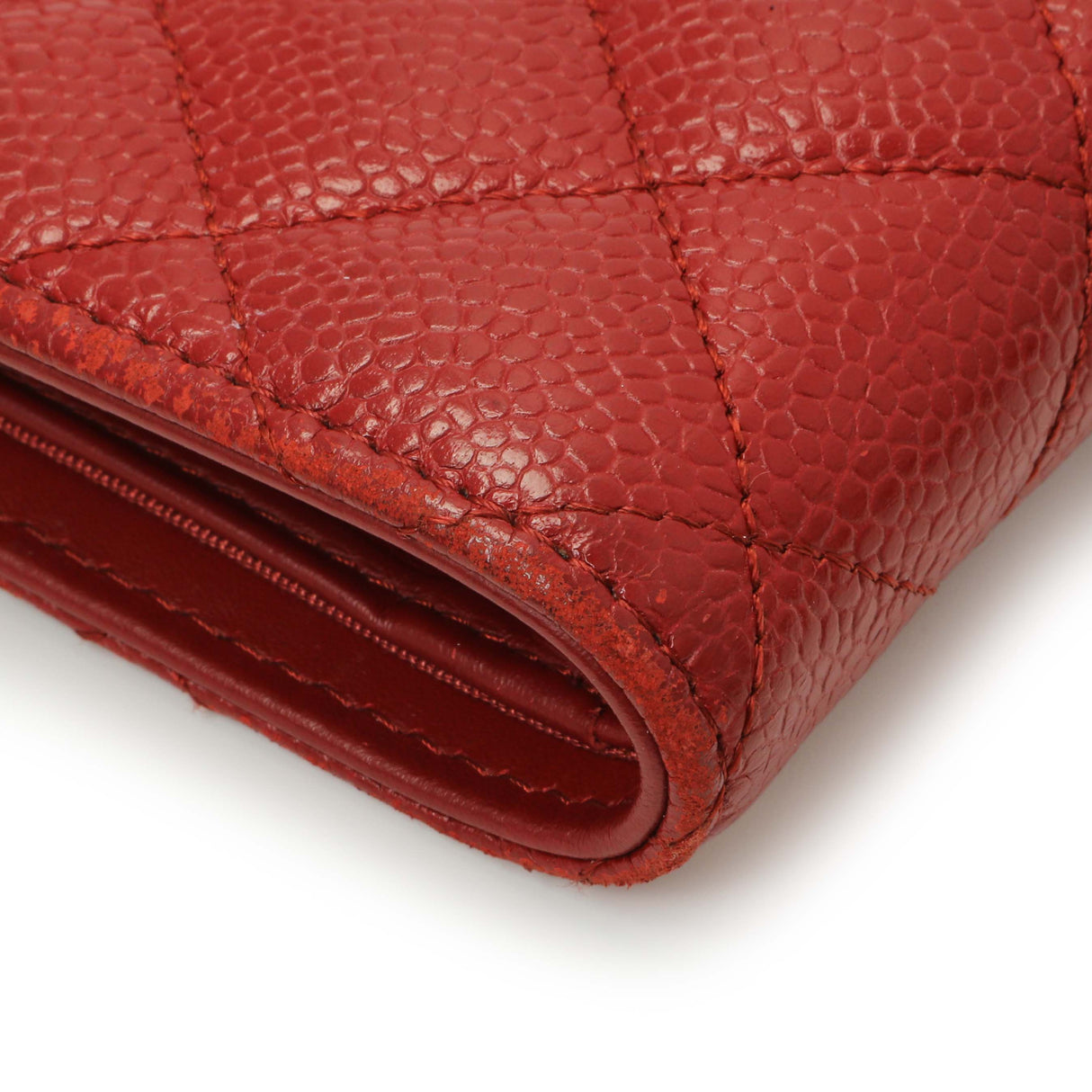 Chanel Red Quilted Caviar Yen Wallet Accessories Chanel