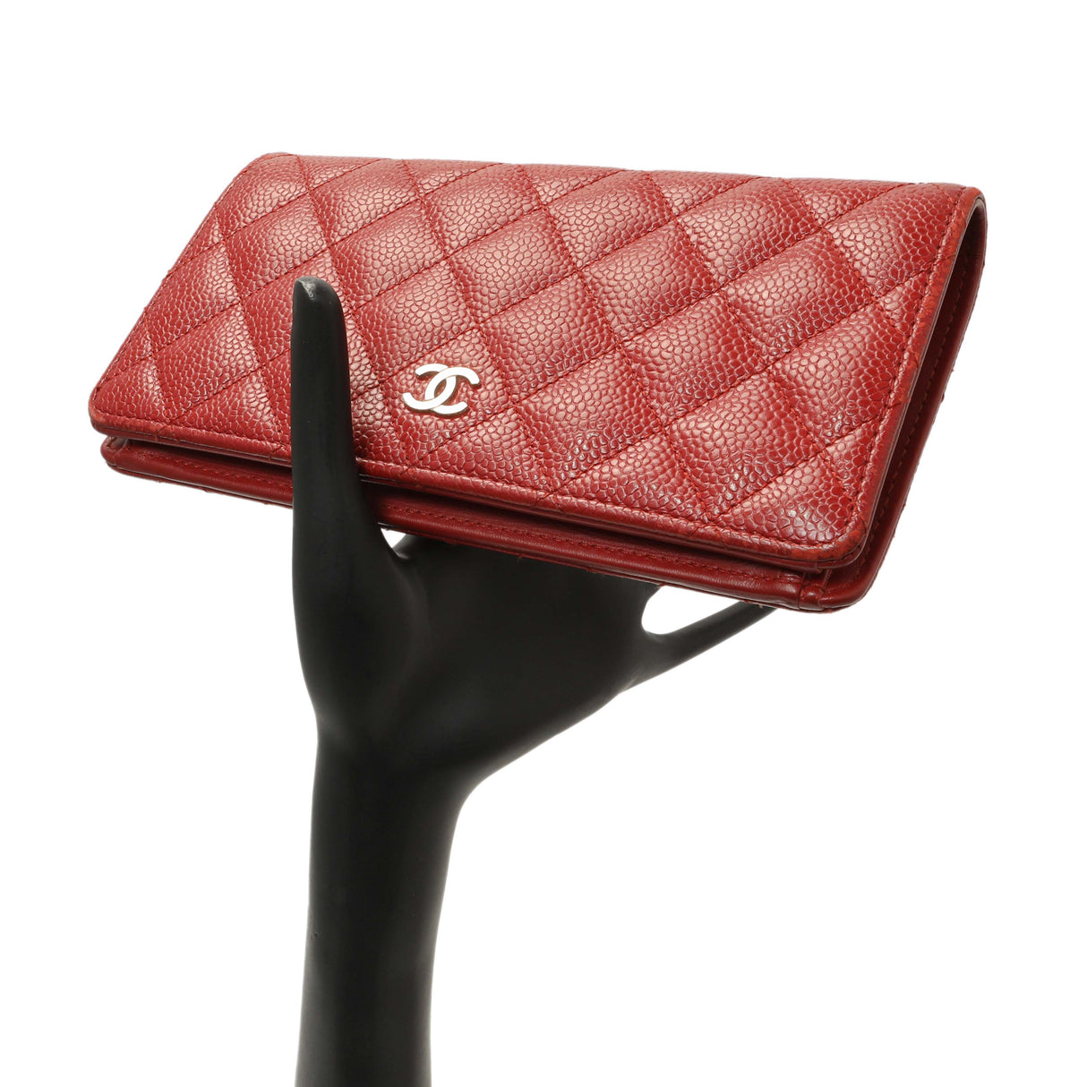 Chanel Red Quilted Caviar Yen Wallet Accessories Chanel