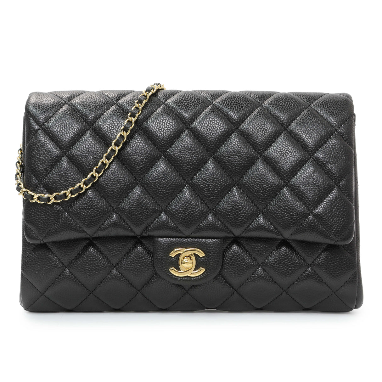 Chanel Black Quilted Caviar Clutch With Chain Flap