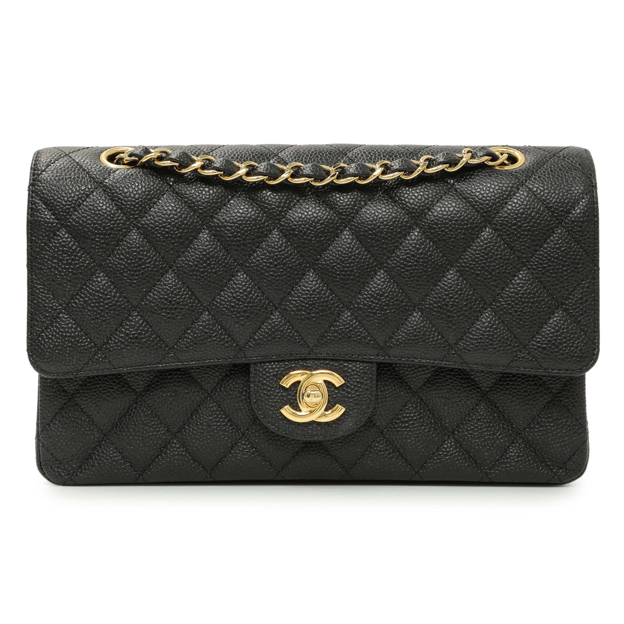 Chanel Black Quilted Caviar Medium Classic Double Flap Handbags Chanel
