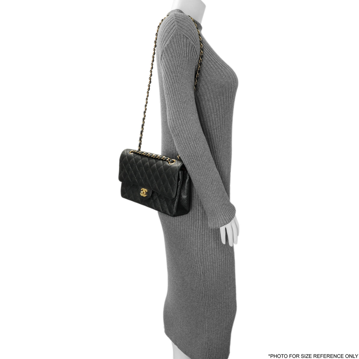 Chanel Black Quilted Caviar Medium Classic Double Flap Handbags Chanel