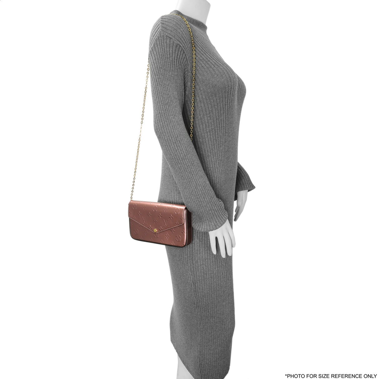 Louis Vuitton Metallic Pale Pink Vernis Pochette Felicie Chain Wallet Handbags Louis Vuitton