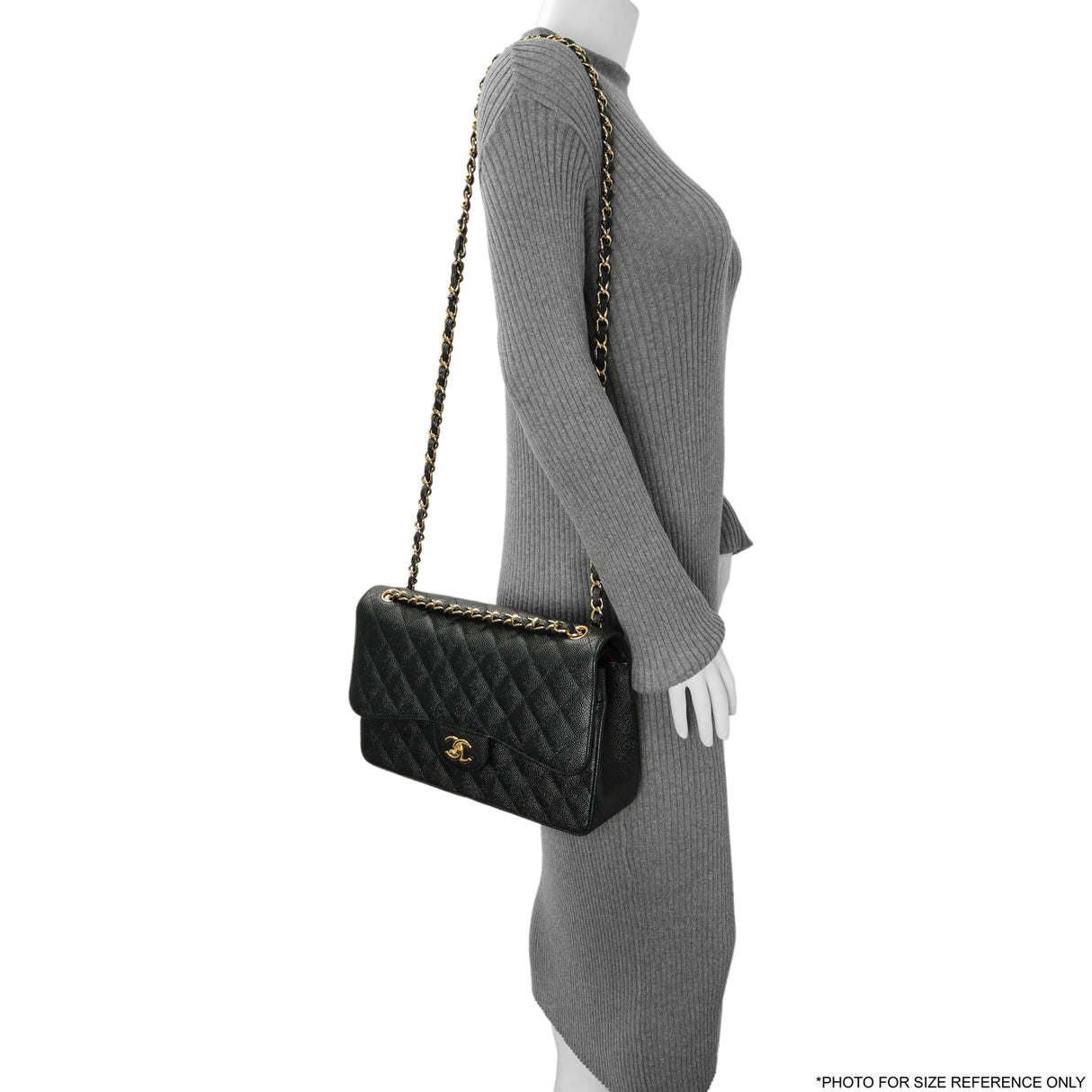 Chanel Black Quilted Caviar Jumbo Classic Double Flap Handbags Chanel