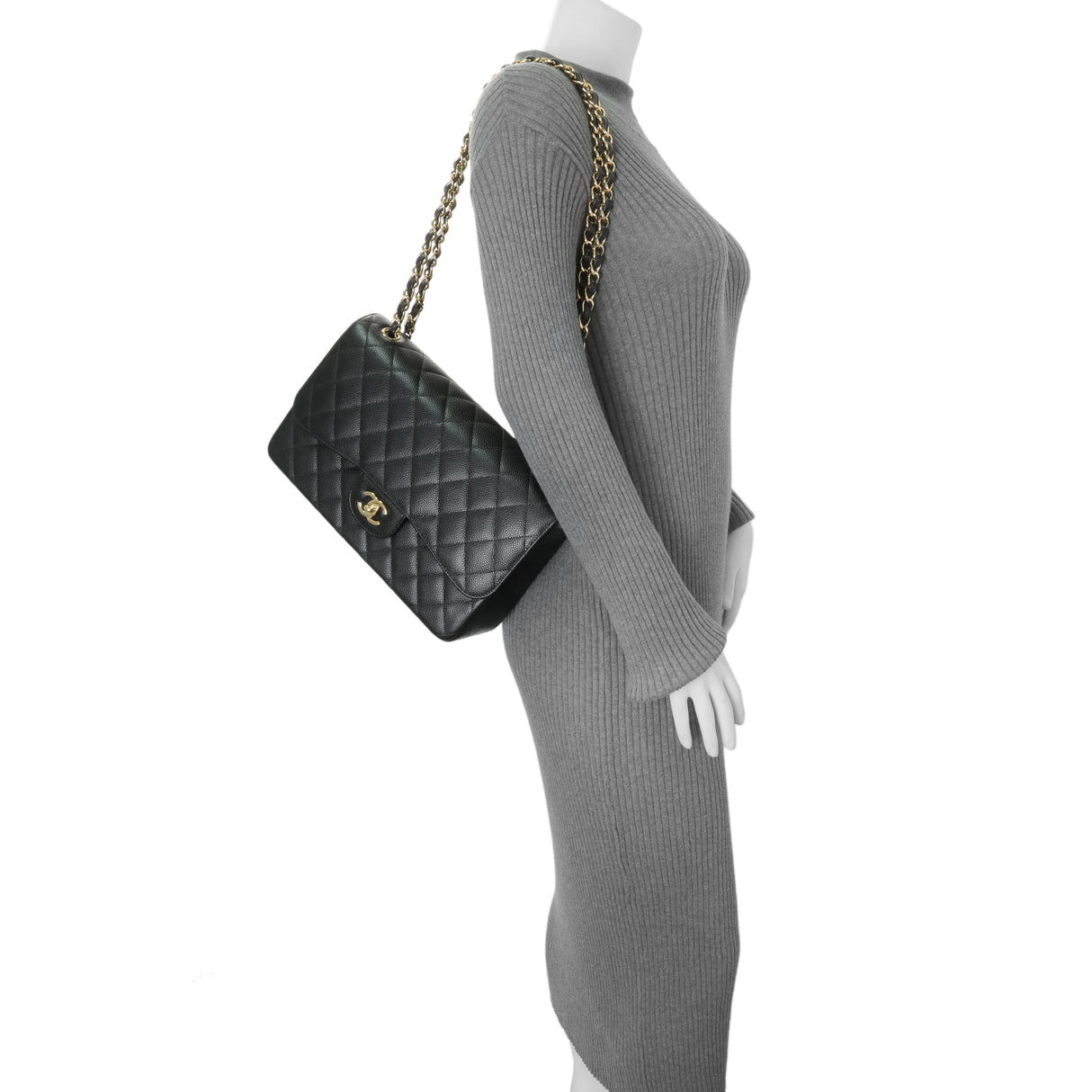 Chanel Black Quilted Caviar Jumbo Double Flap Handbags Chanel