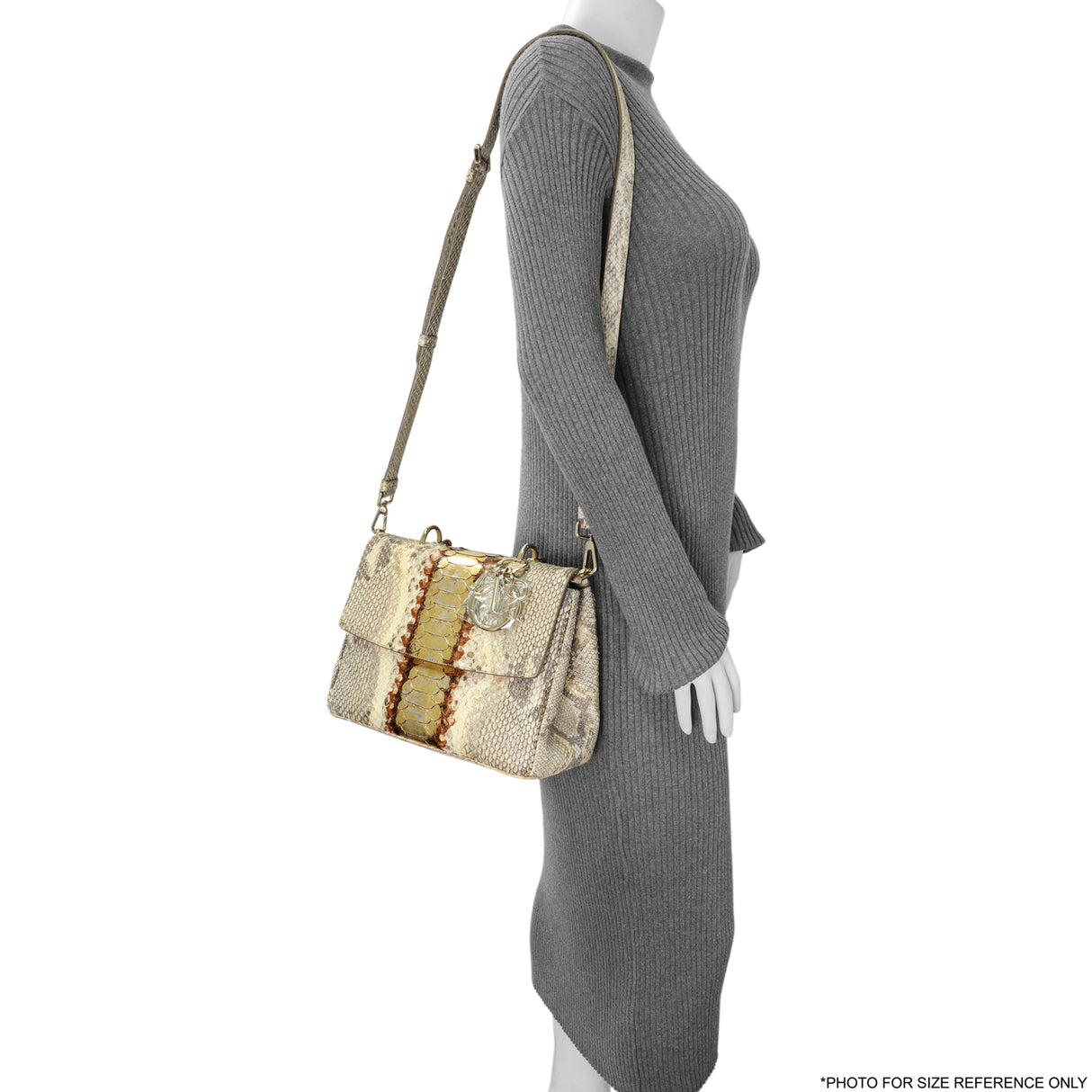 Christian Dior Beige Gold Metallic Python Small Be Dior Flap Handbags Christian Dior