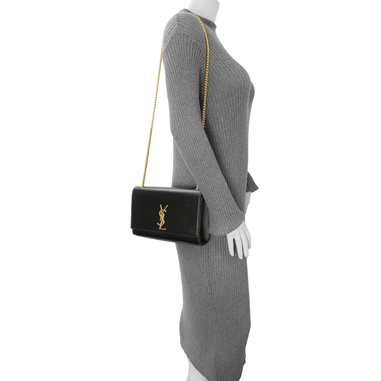 Saint Laurent Black Grain De Poudre Medium Monogram Kate Satchel Handbags Saint Laurent