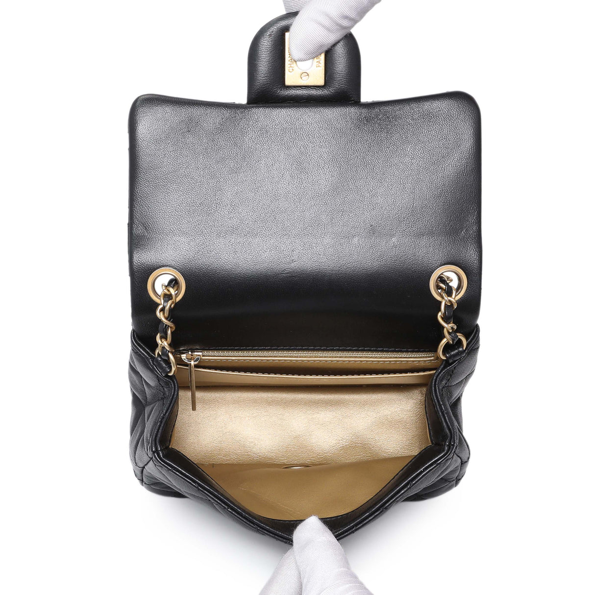 Chanel Black Lambskin Quilted Mini Pearl Crush Flap Handbags Chanel