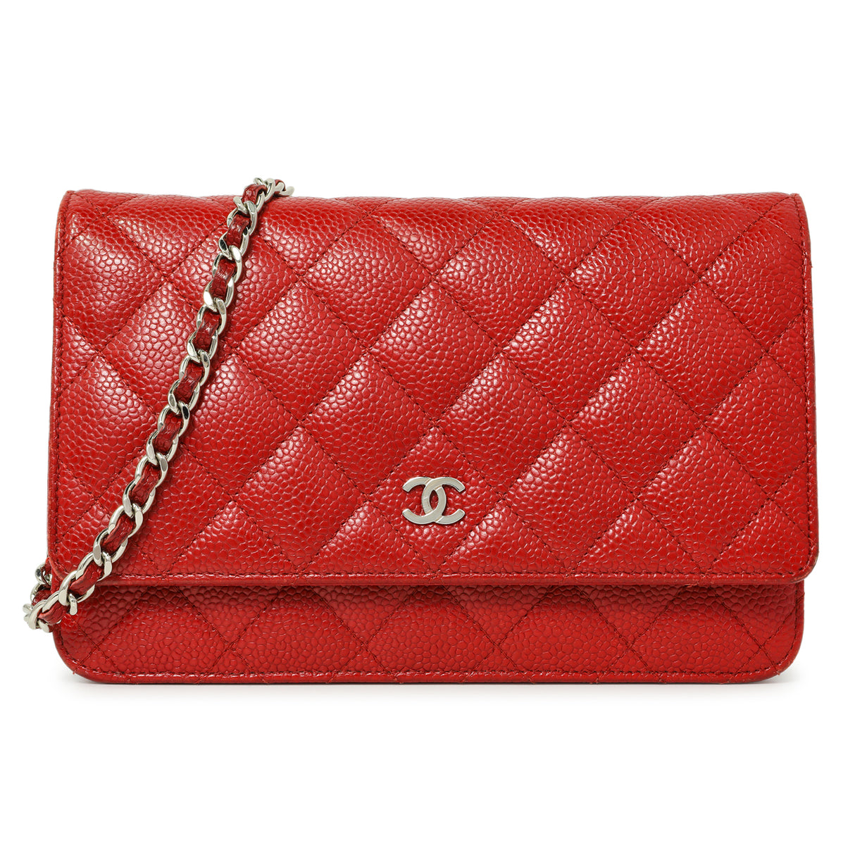 Chanel Red Quilted Caviar Classic Wallet on Chain WOC Handbags Chanel