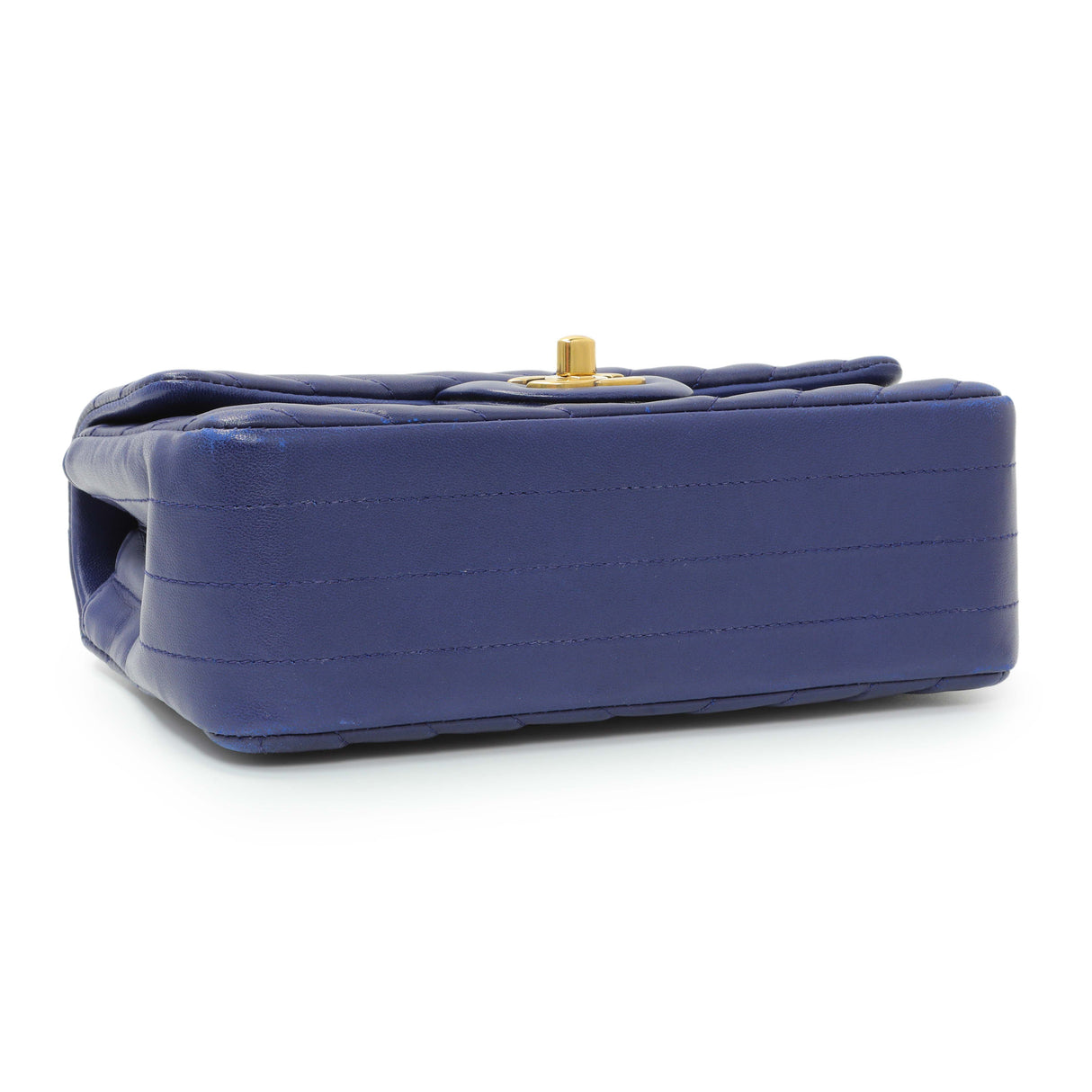 Chanel Blue Chevron Quilted Lambskin Mini Rectangular Flap Handbags Chanel