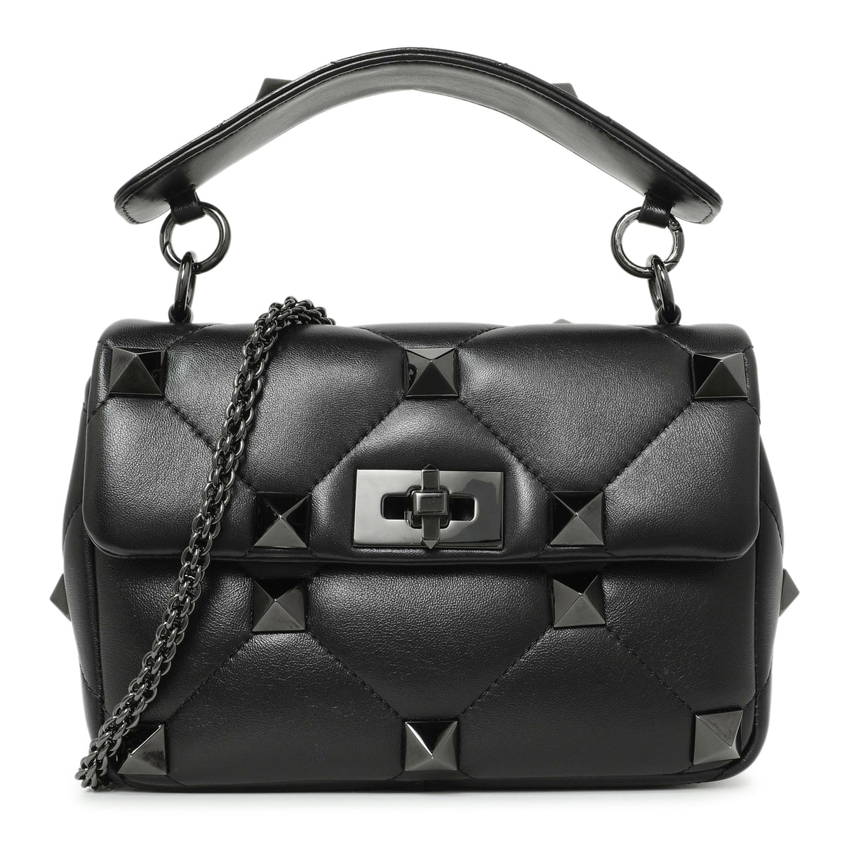 Valentino Black Nappa Monochrome Medium Roman Stud Shoulder Bag Handbags Valentino