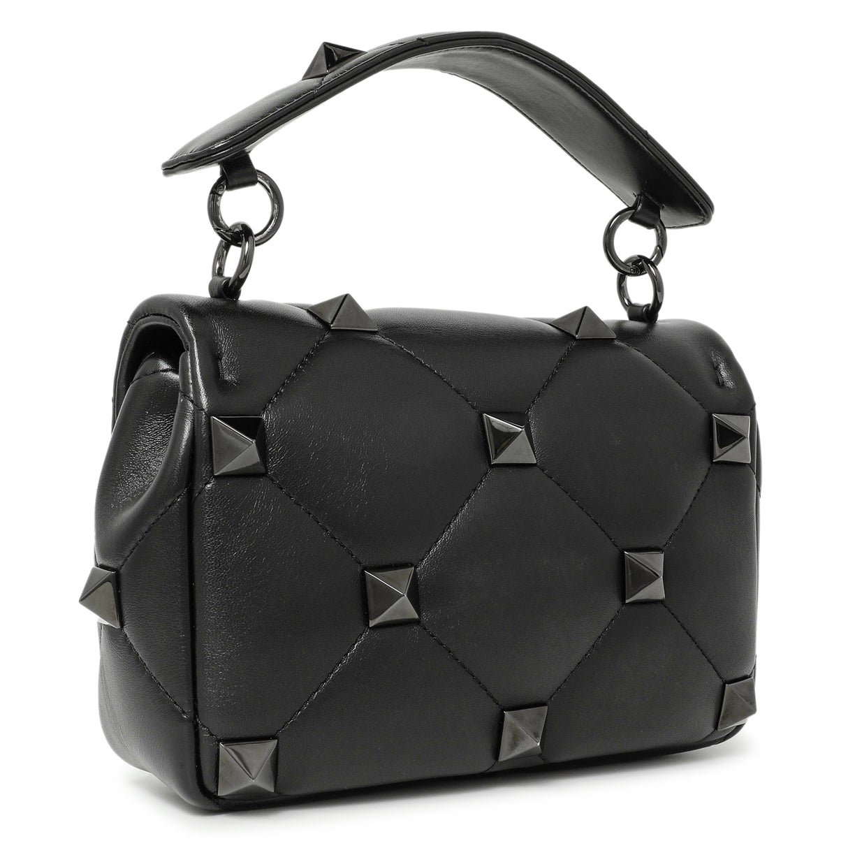 Valentino Black Nappa Monochrome Medium Roman Stud Shoulder Bag Handbags Valentino