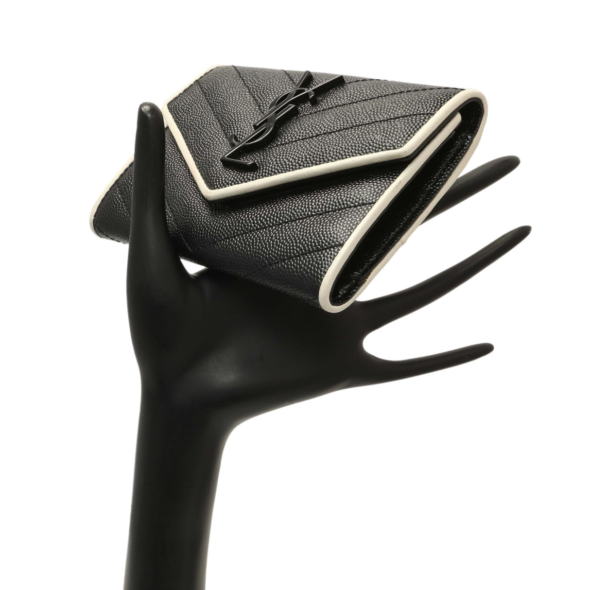 Saint Laurent Black Grain De Poudre Matelasse Chevron Monogram Envelope Wallet Accessories Saint Laurent