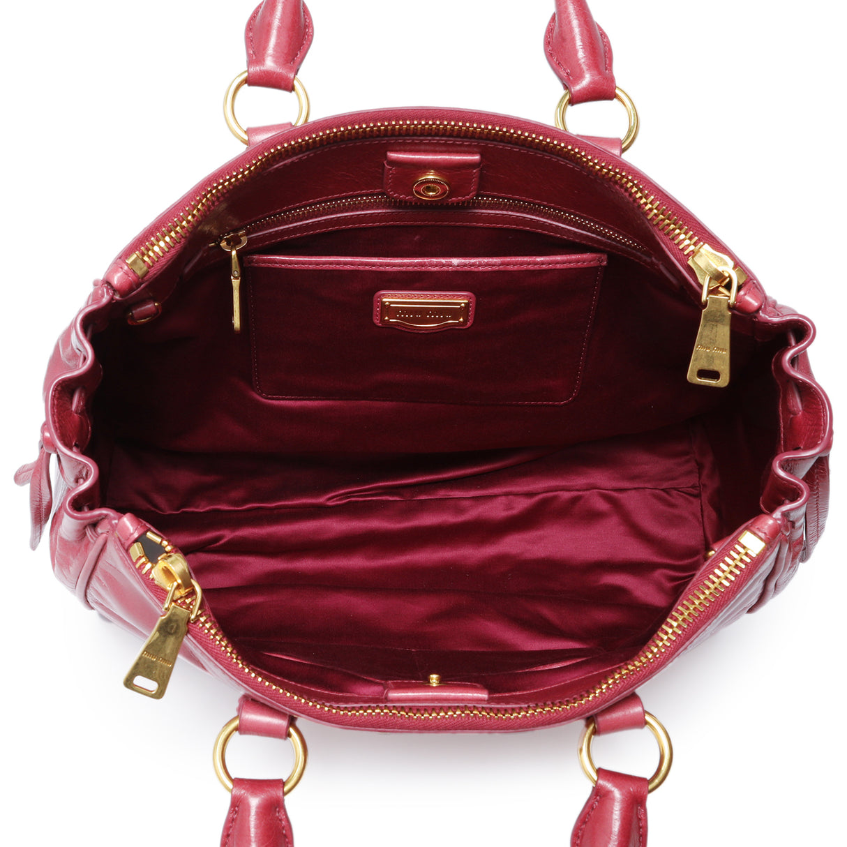 Miu Miu Pink Vitello Shine Double Zip Tote Handbags Miu Miu