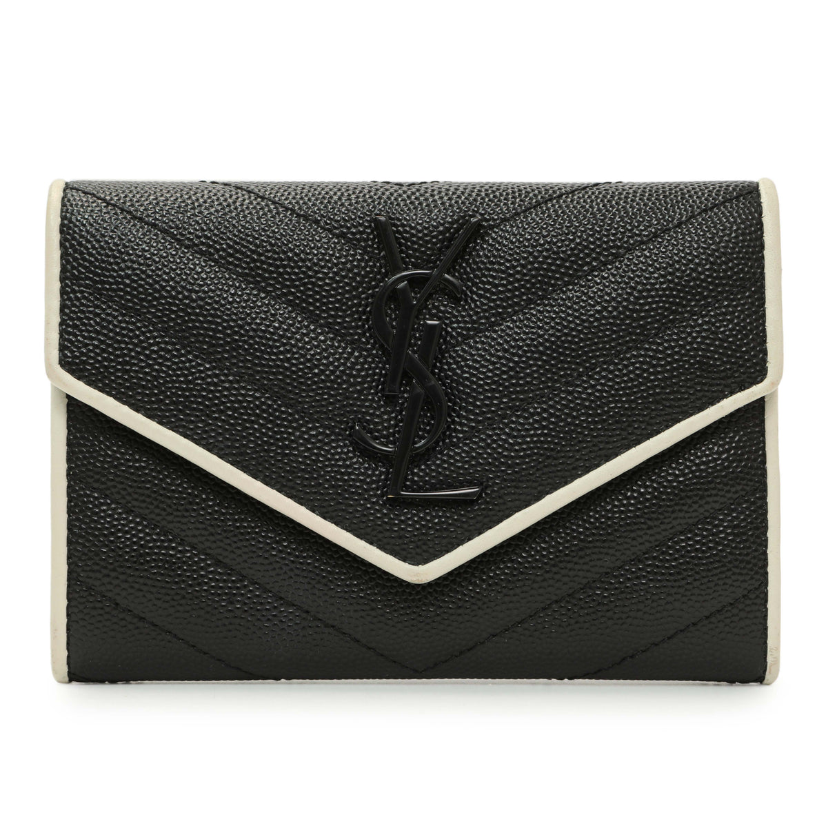 Saint Laurent Black Grain De Poudre Matelasse Chevron Monogram Envelope Wallet Accessories Saint Laurent