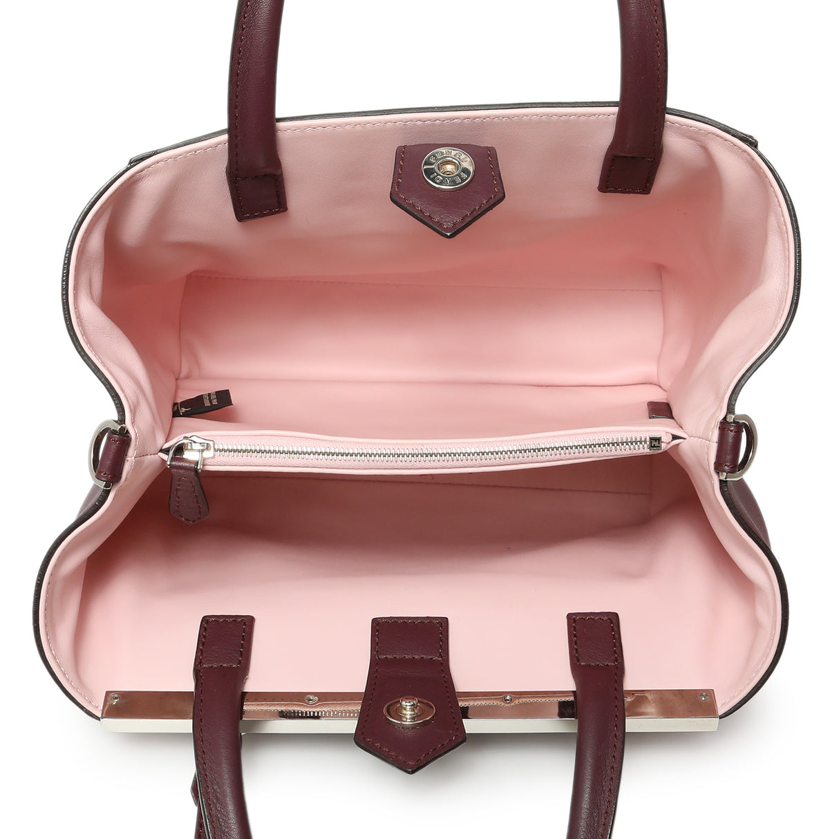 Fendi Dark Red Rosa Doll Vitello Dolce Ribbon Lace Up Petite 2Jours Tote Handbags Fendi