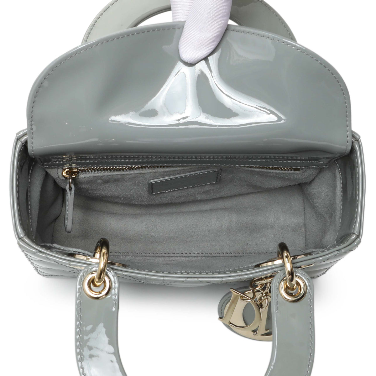 Christian Dior Grey Patent Cannage Small Lady Dior