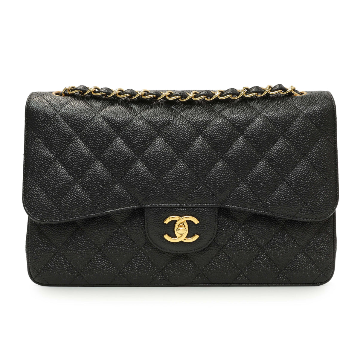 Chanel Black Quilted Caviar Jumbo Classic Double Flap Handbags Chanel