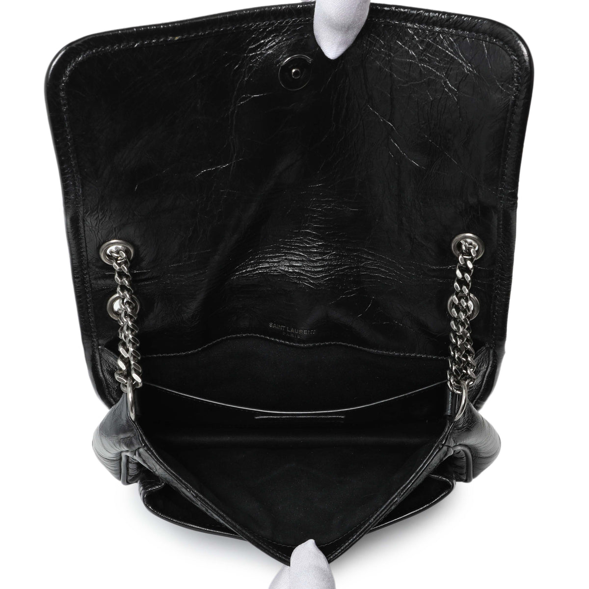 Saint Laurent Crinkled Calfskin Matelasse Monogram Baby Niki Chain Satchel Handbags Saint Laurent