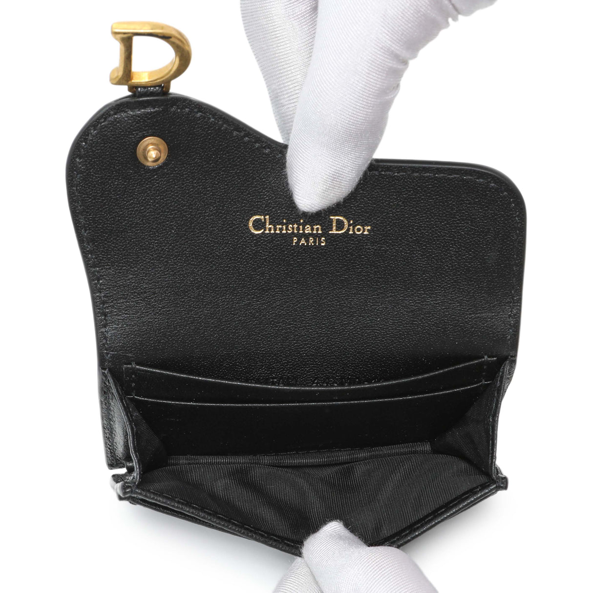 Christian Dior Black Grained Calfskin Saddle Card Holder Accessories Christian Dior