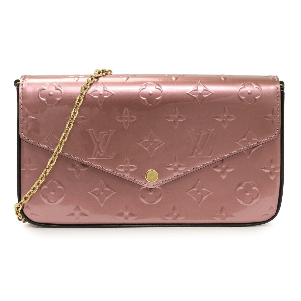 Louis Vuitton Metallic Pale Pink Vernis Pochette Felicie Chain Wallet Handbags Louis Vuitton