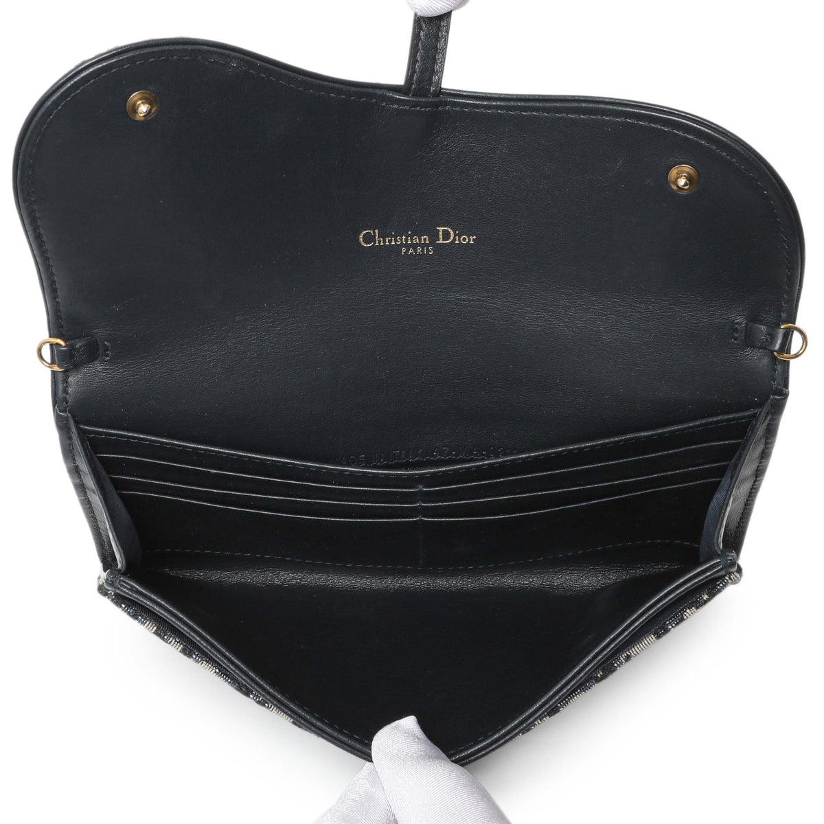 Christian Dior Blue Oblique Jacquard Small Sddle Pouch with Chain