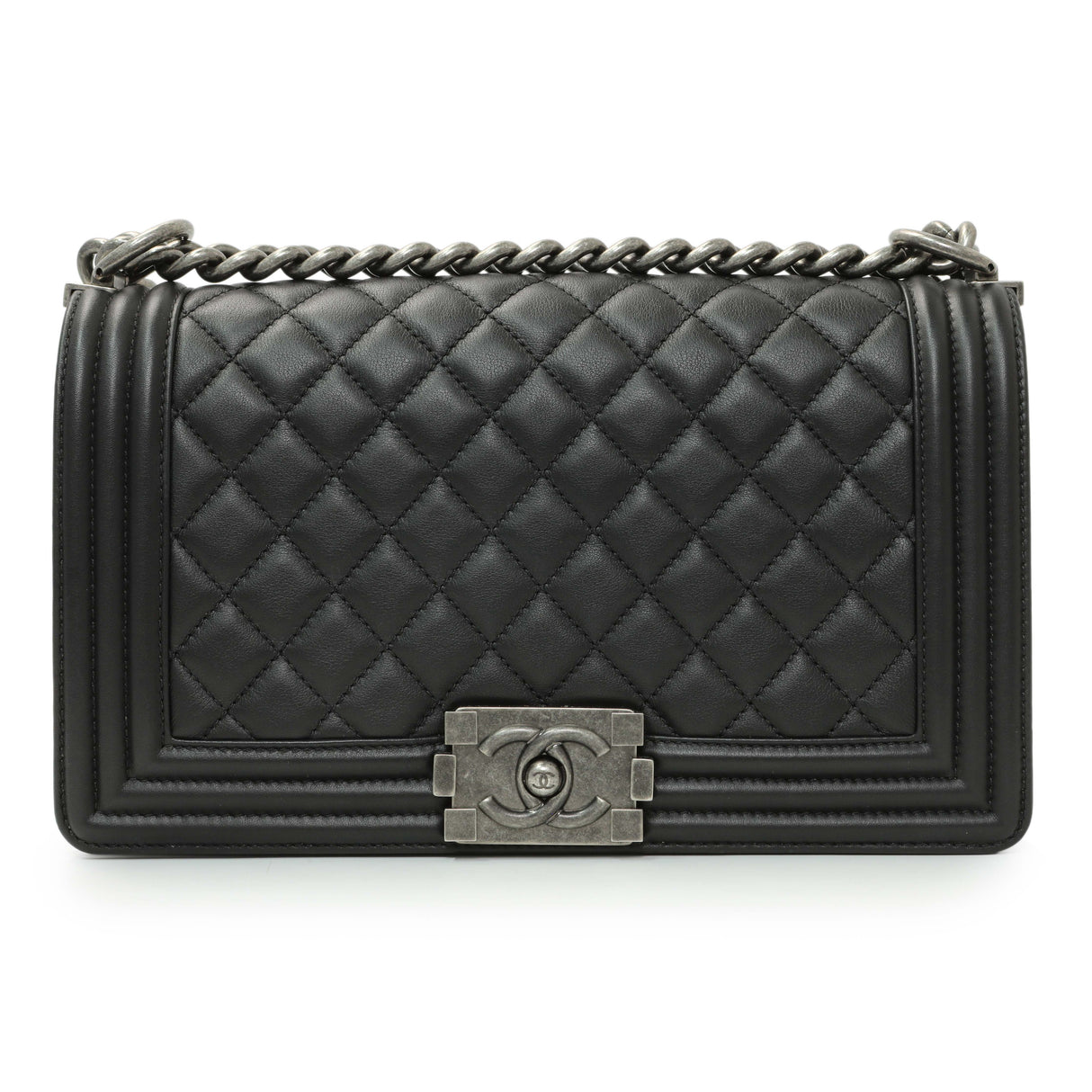 Chanel Black Quilted Lambskin Medium Boy Flap Handbags Chanel
