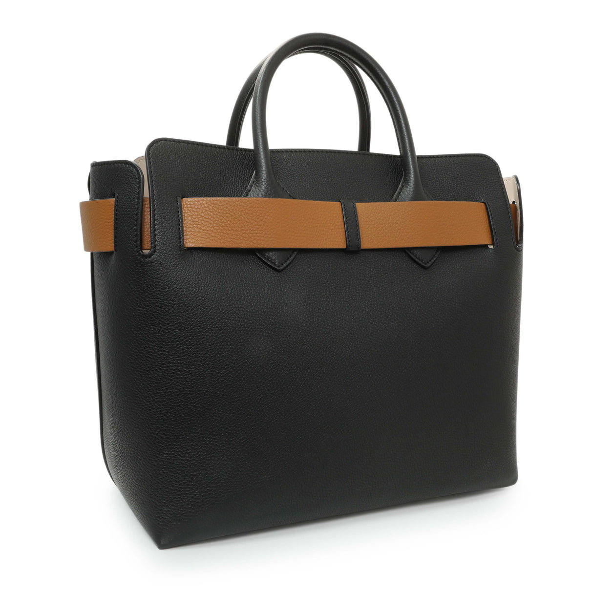 Burberry Black Calfskin Triple Stud Large Belt Tote Handbags Burberry