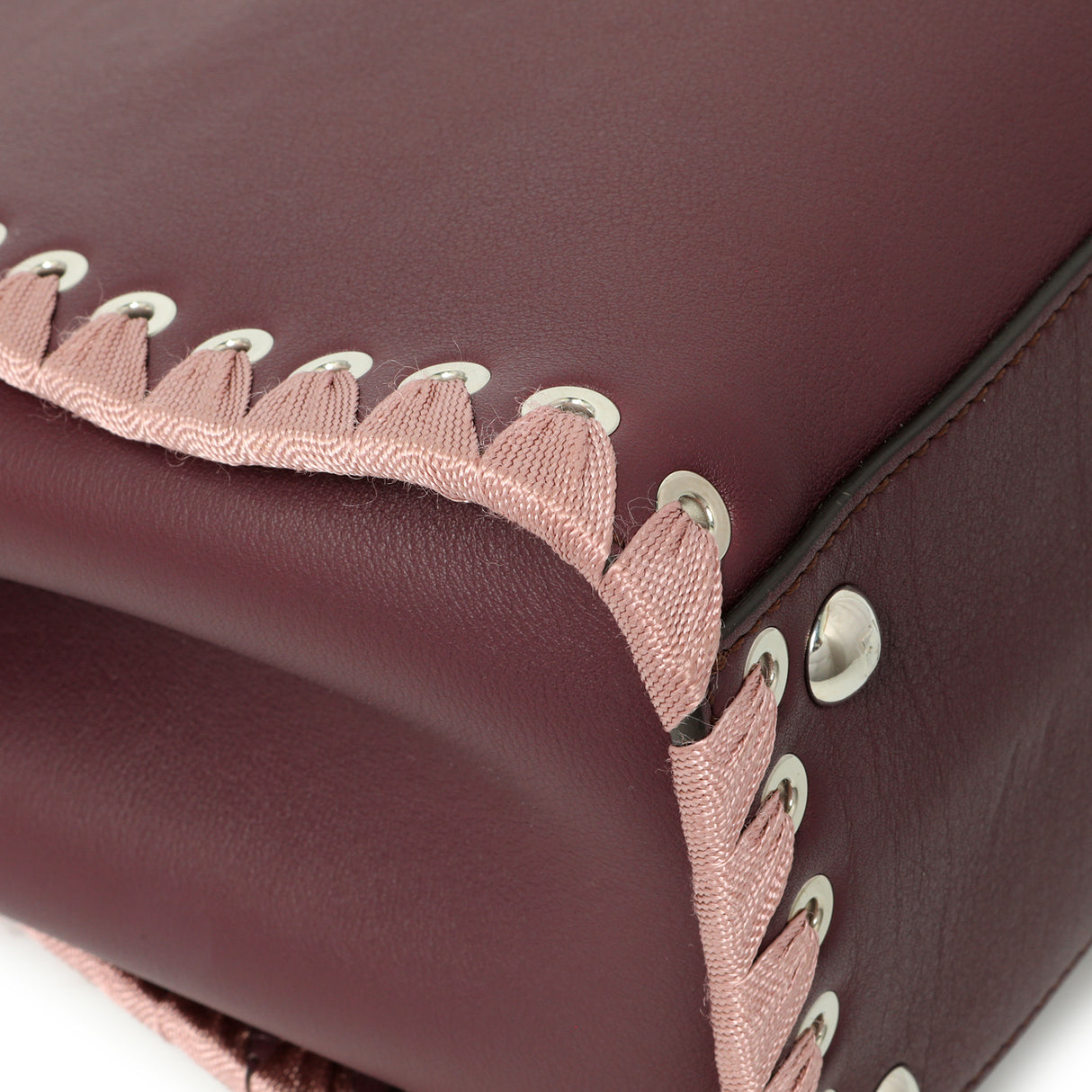 Fendi Dark Red Rosa Doll Vitello Dolce Ribbon Lace Up Petite 2Jours Tote Handbags Fendi