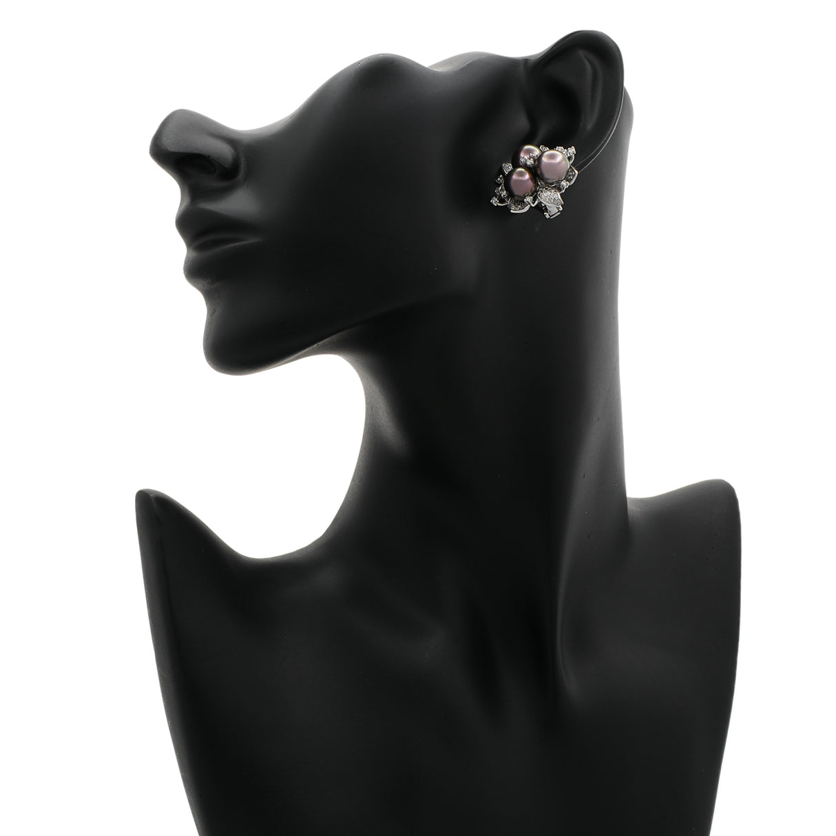 18K White Gold Trefoil Cluster Tahitian Pearl Floral Earrings Fine Jewellery Modaselle