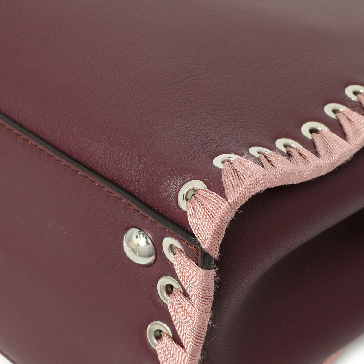 Fendi Dark Red Rosa Doll Vitello Dolce Ribbon Lace Up Petite 2Jours Tote Handbags Fendi