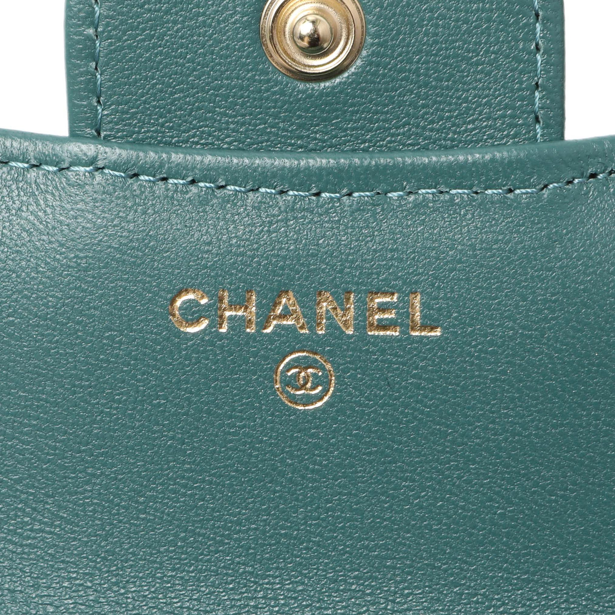 Chanel Teal Lambskin Top Handle Flap Coin Purse With Chain