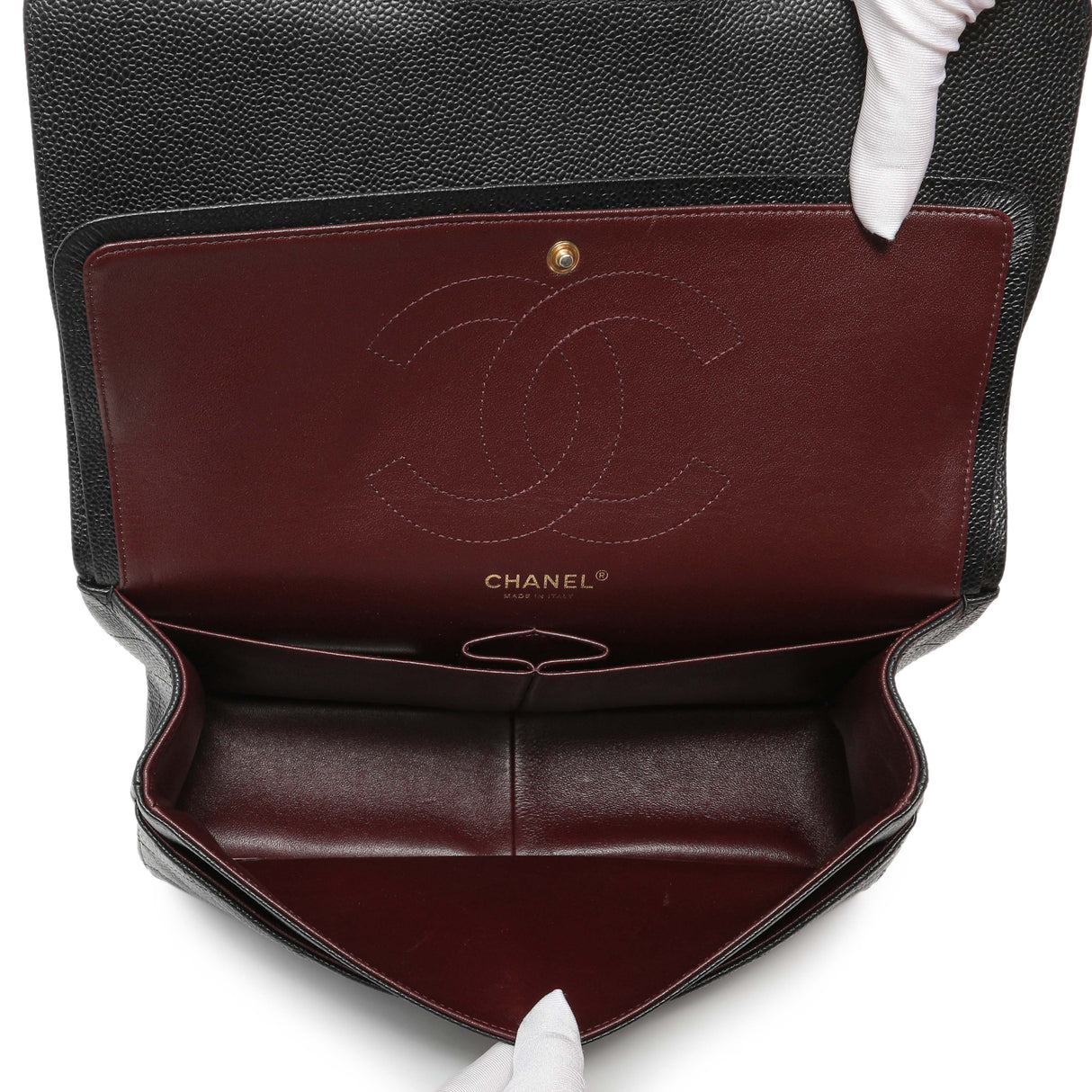 Chanel Black Quilted Caviar Jumbo Classic Double Flap Handbags Chanel