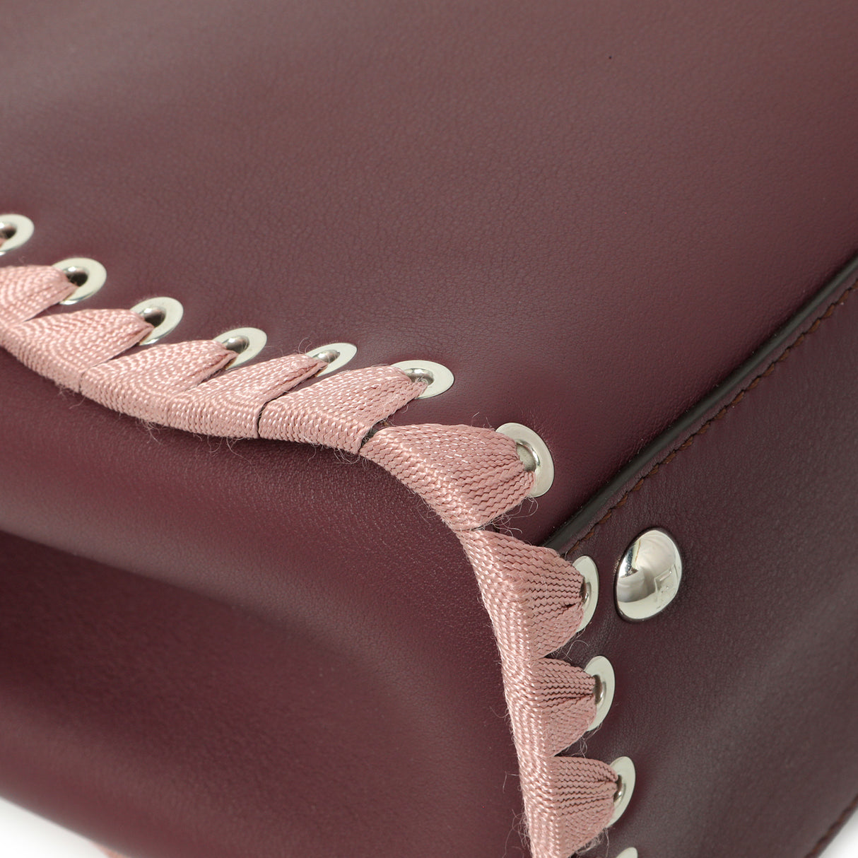 Fendi Dark Red Rosa Doll Vitello Dolce Ribbon Lace Up Petite 2Jours Tote Handbags Fendi